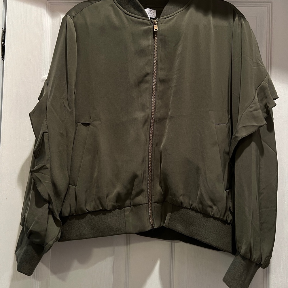 Mud Pie Olive Green Nolan Bomber Jacket for Women Size Large New With Tags